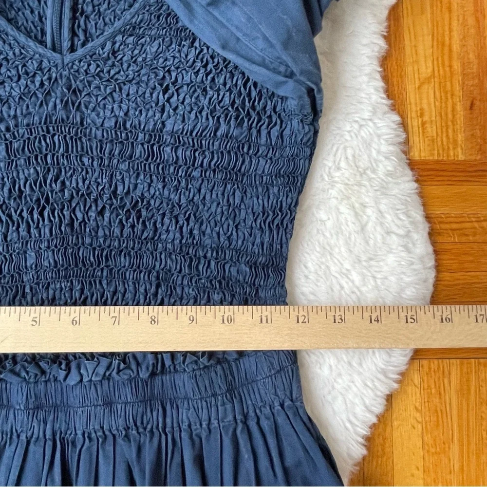 SEA NEW YORK New York Navy Blue Smocked Mini Dress Puff Sleeve 100% Cotton‎ Sz 8